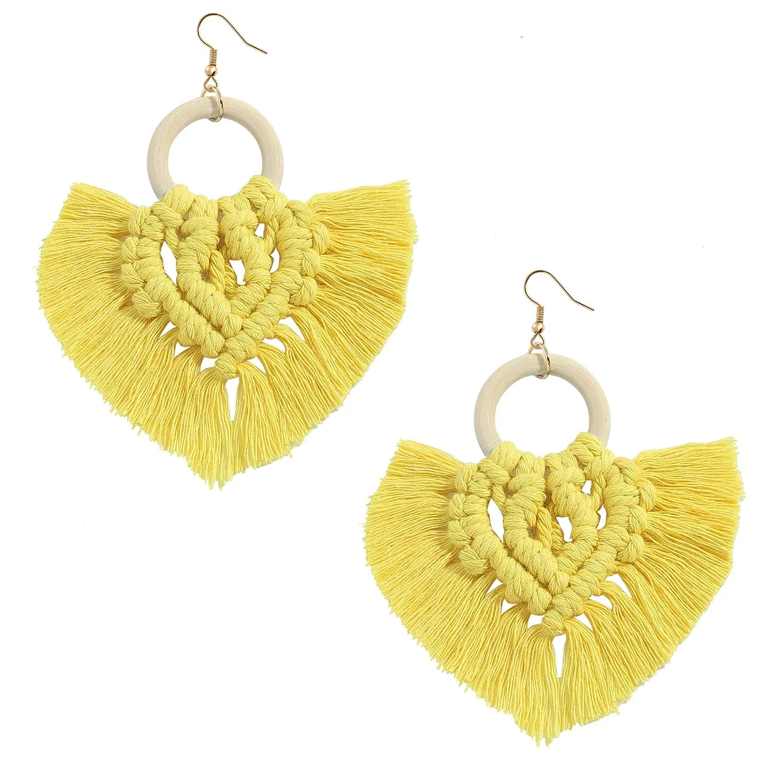 Dvacaman 2020 New Design Bohemian Leaf Shape Tassel Earrings For Women Fashion Weave Macrame Cotton Thread Earrings Drop Jewelry