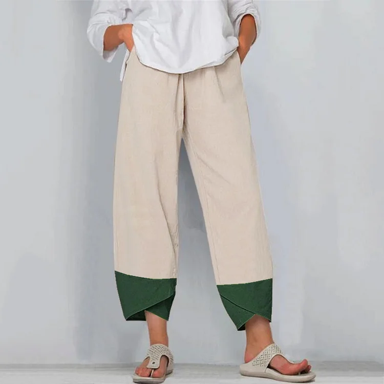 Wide-leg casual cotton and linen elastics