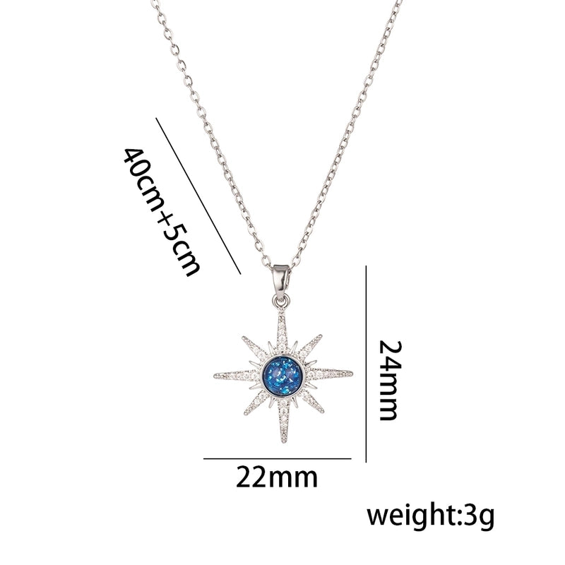 Titanium Steel 18K Gold Plated Casual Minimalist Inlay Star Moon Planet Moonstone Zircon Pendant Necklace