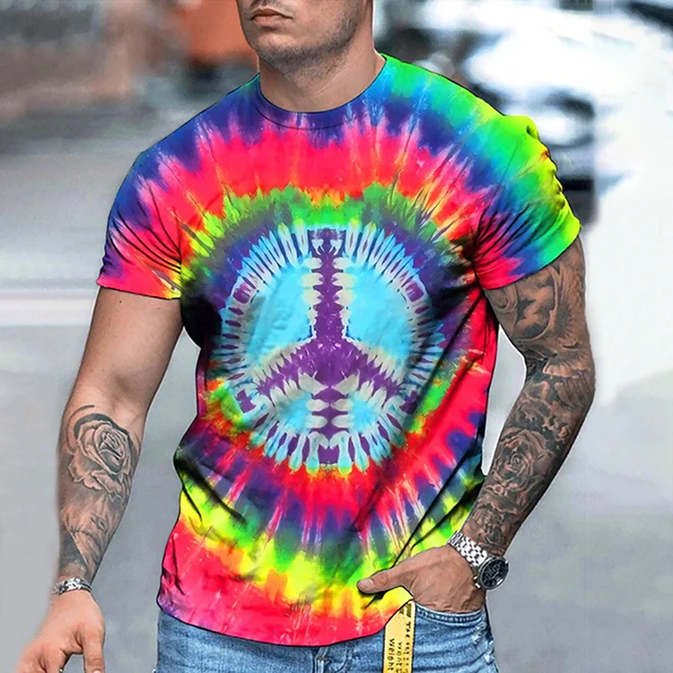 Men's Rainbow Tie Dye Peace T-Shirt