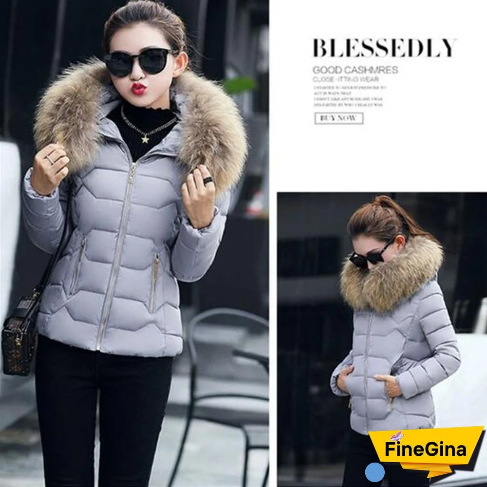 Women Autumn Winter New Fashion Short Coat Cotton-padded Jacket Large Size Hooded Jacket Warm Cotton Female Fur Collar Hoody Parka XS-XXXL