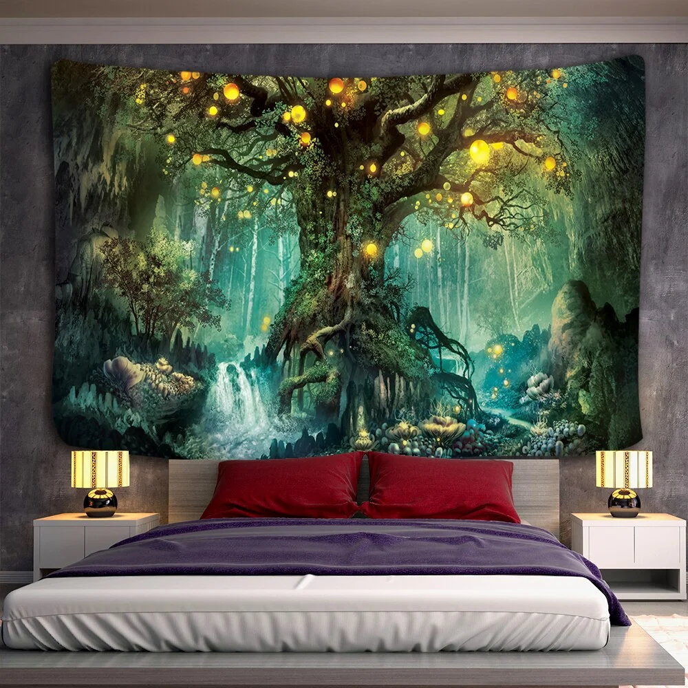Wishing Trees 3D Print Tapestry Wall Hanging Psychedelic Decorative Wall Carpet Bed Sheet Bohemian Hippie Ancient Trees