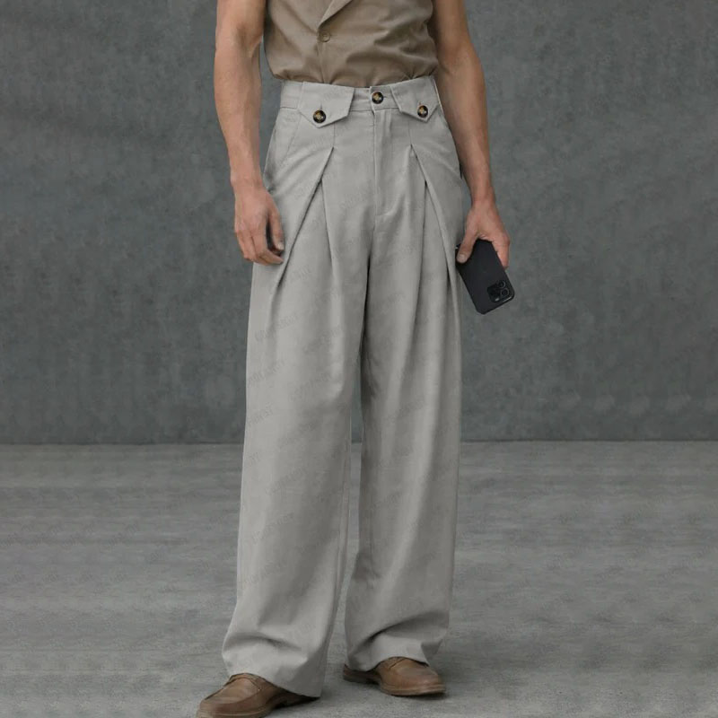 Men's High-Waist Pleated Relaxed Fit Trousers