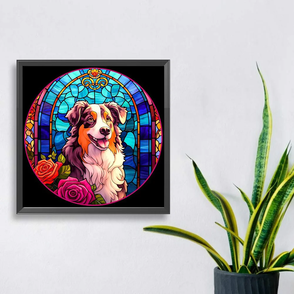 Full Round Diamond Painting 30*30cm - Stained Glass Dog