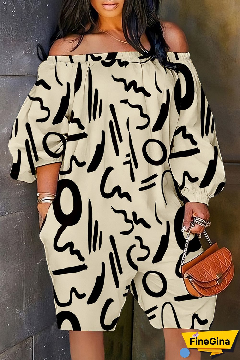 Cyan Casual Print Backless Off the Shoulder Regular Romper