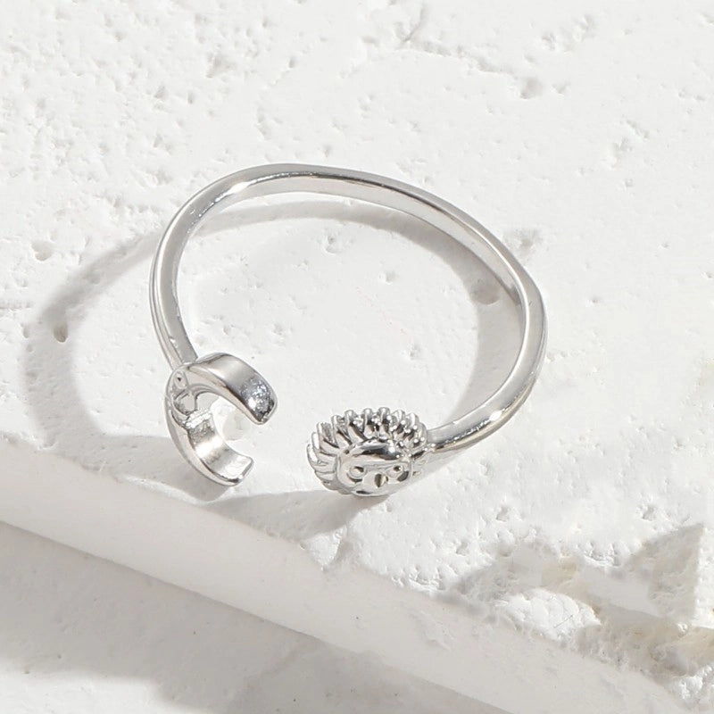 Casual Minimalist Sun Moon Copper Asymmetrical Plating 14k Gold Plated Open Ring