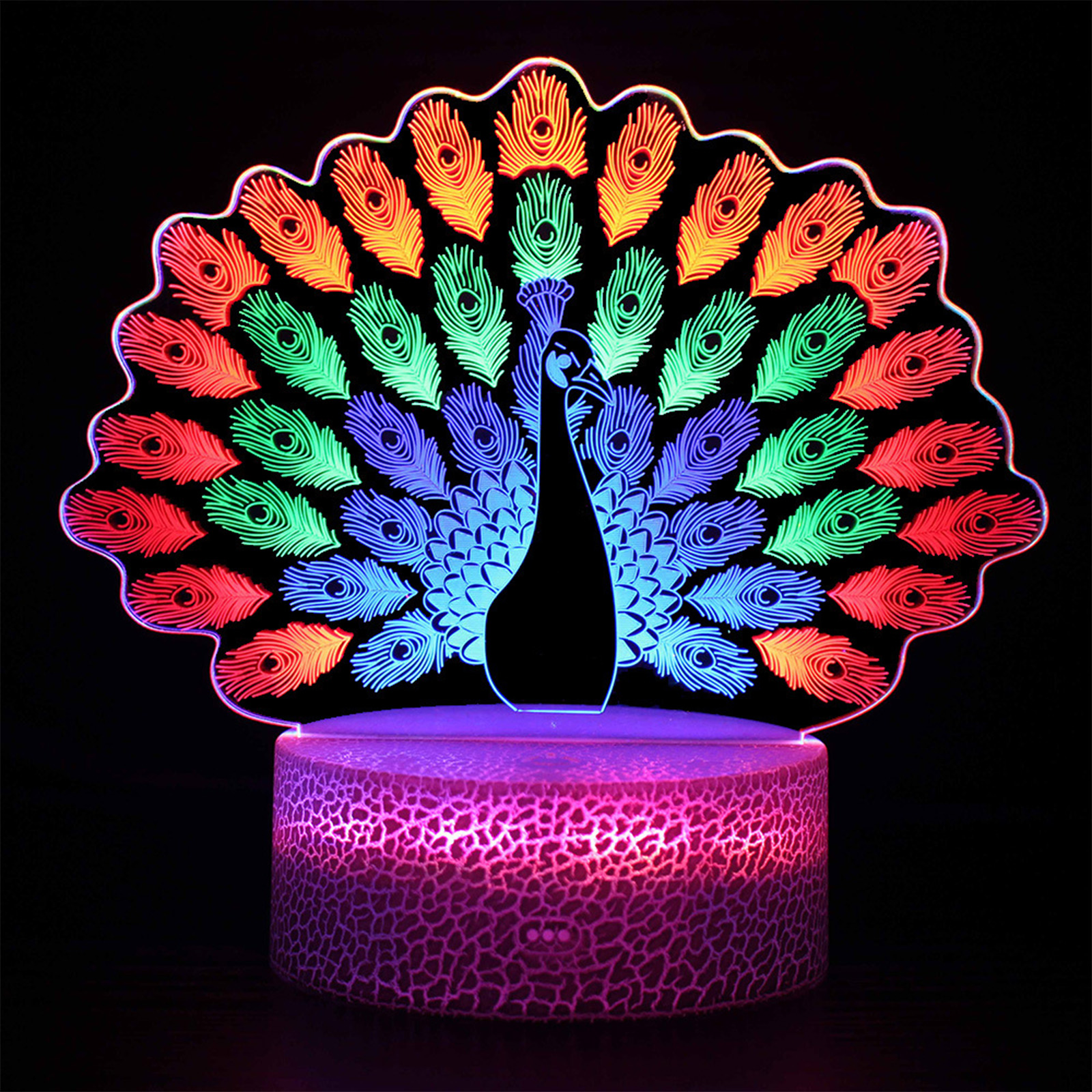 

Peafowl 7 Colors Change Remote Illusion Room-3D Night Light, 501 Original