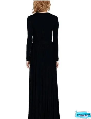 Women's Shift Dress Maxi Long Dress Blue Long Sleeve Solid Color Ruffle Patchwork Summer V Neck Hot Elegant