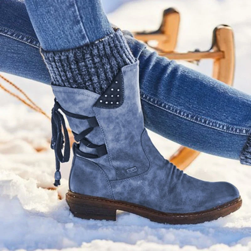 Winter Boots Women Basic Women Mid-Calf Boots Round Toe Zip Platform Decor Female Shoes Warm Lace Up Boots Shoes