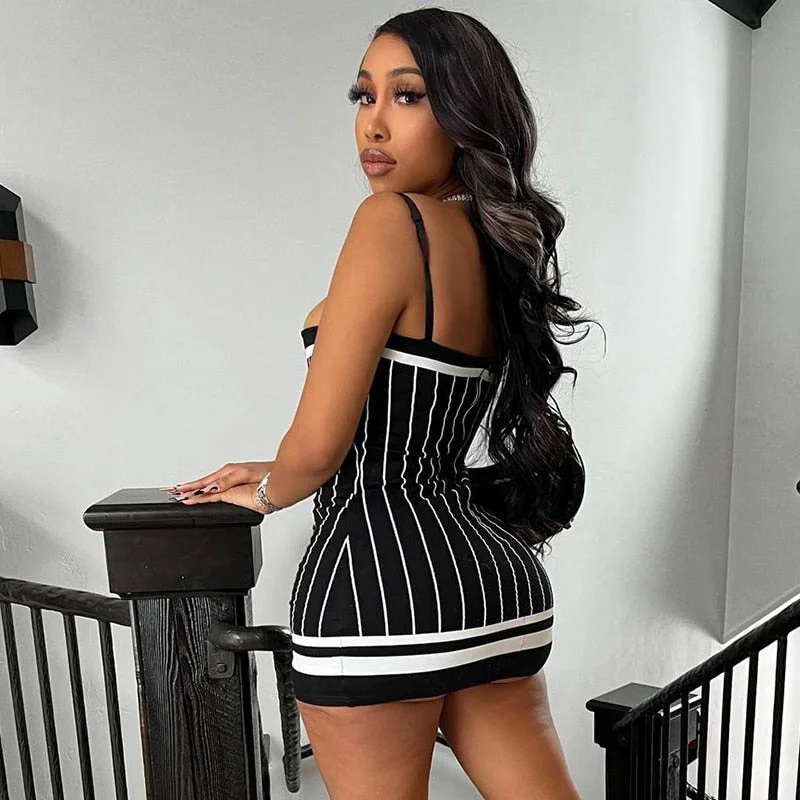 BIIKPIIK Casual Body-shaping Mini Dress Women Elegant Striped Printing Strapless Slip Sexy Wrapped Chest Club Female Streetwear
