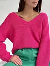 Casual V-Neck Loose Long Sleeve Solid Color Sweater