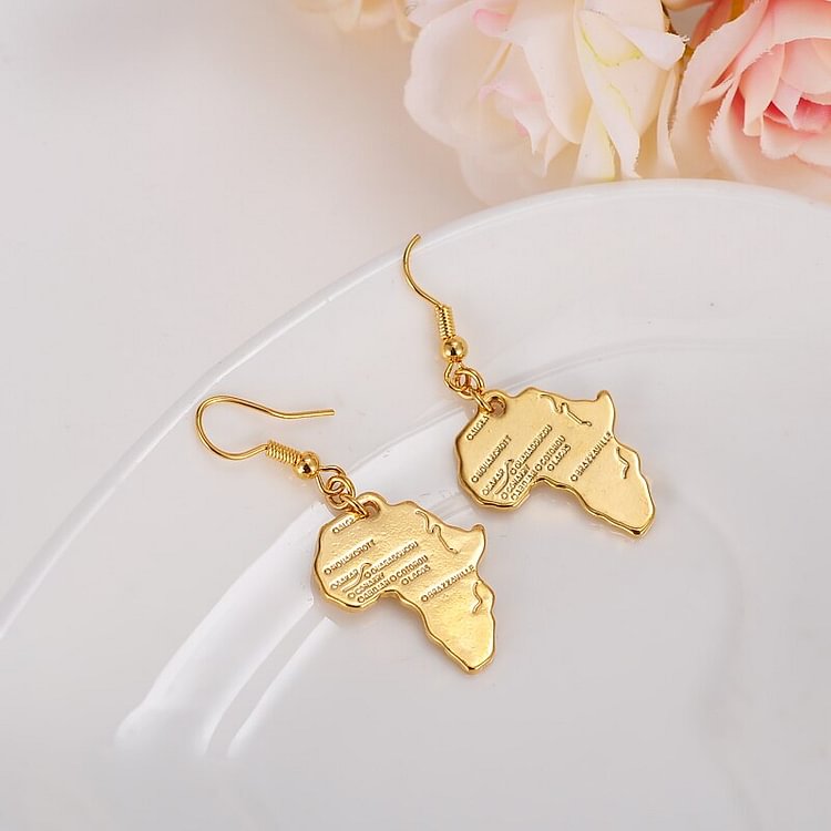 2 pairs Gold  GP earring Africa map gold earring Jewelry For Women Men african gift