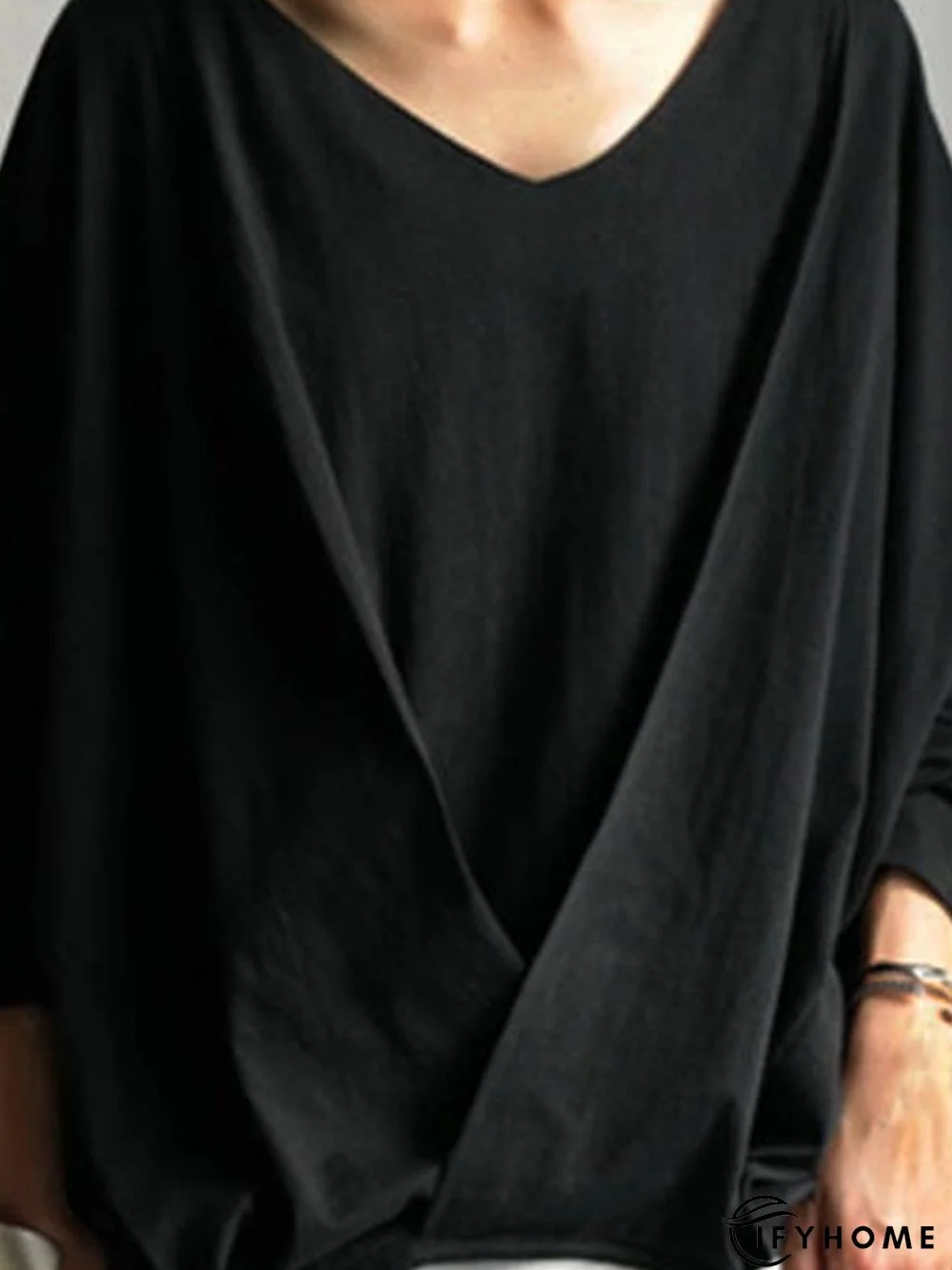 Long Sleeve Crew Neck Plain Tunic T-Shirt | IFYHOME