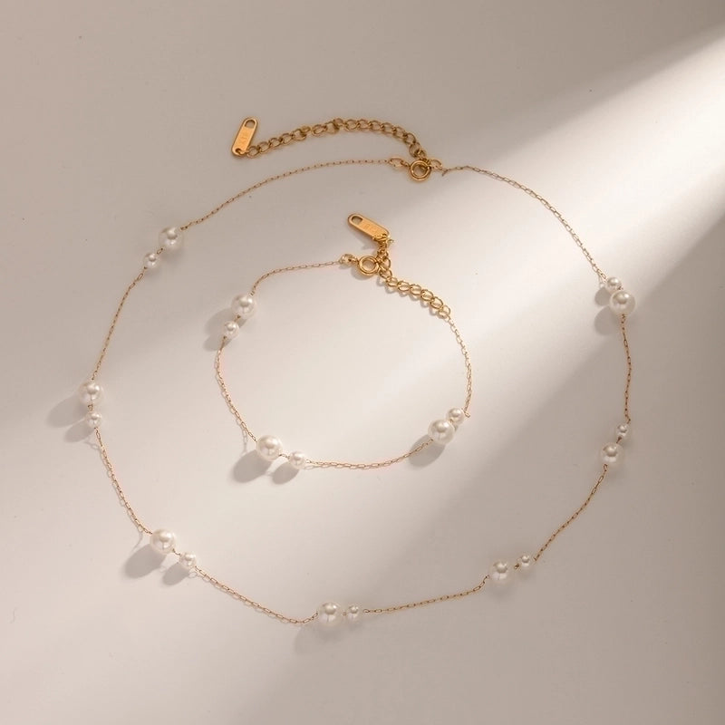 Elegant Minimalist Geometric 304 Stainless Steel Artificial Pearls Plating Inlay Bracelets Necklace