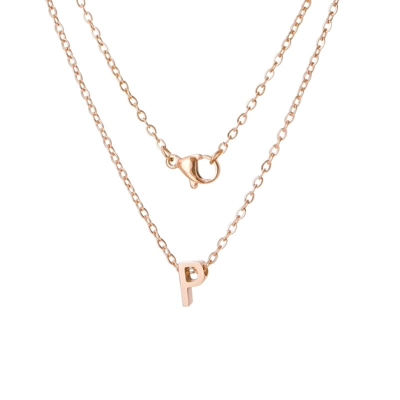Stainless Steel Rose Gold Plated Minimalist Letter None Pendant Necklace