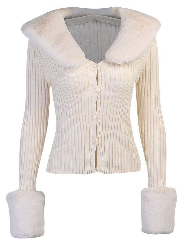 Trendy Fur Paneled Ribbing Buttoned Slim Sweater