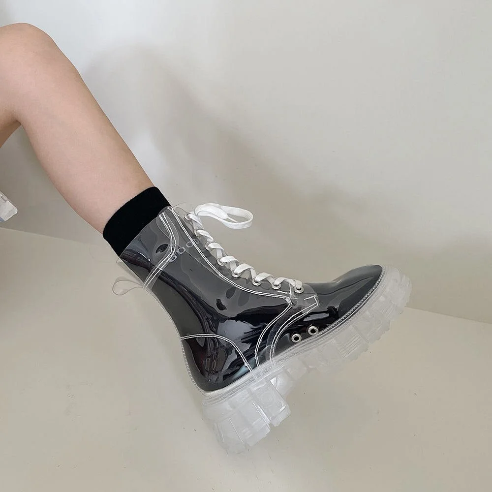 Women Boots Transparent Platform Shoes Jelly 2022 Fashion Autumn Casual Goth Ankle Harajuku