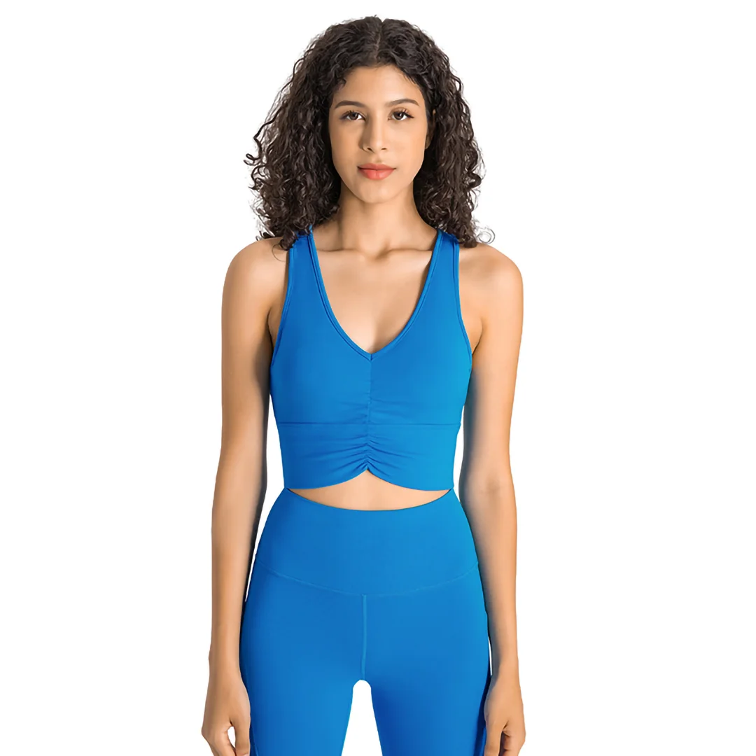 Solid chest pleated sports bra