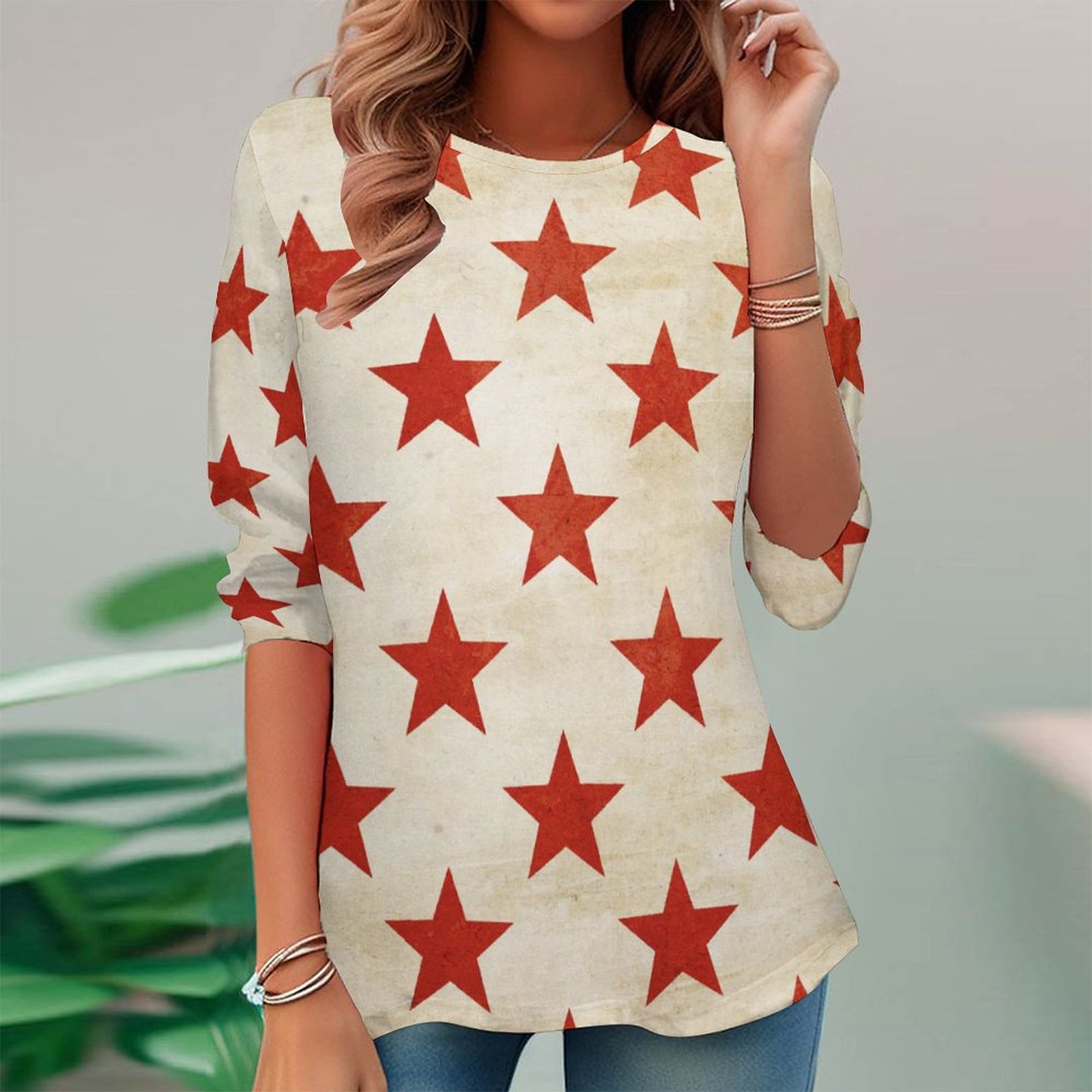 Women Long Sleeve V-neck Graphic Floral Printed Top