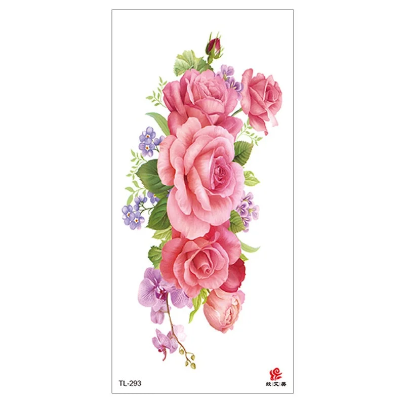 Peony Rose Temporary Tattoo Stickers,Women Body Art Tattoo,Girl Back Breast Arm Leg Red Blue Pink Flower Fake Tatoos