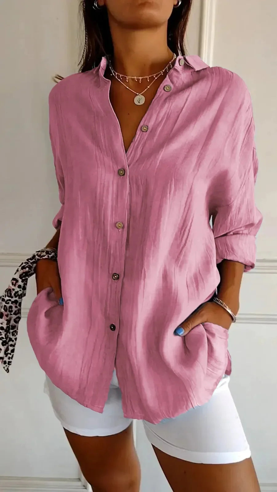 Summer V Neck Casual Cotton Linen Button Shirt Women Fashion Loose Solid Lapel Cotton Office Linen Shirt Women Top Retro 2024 Aiertu