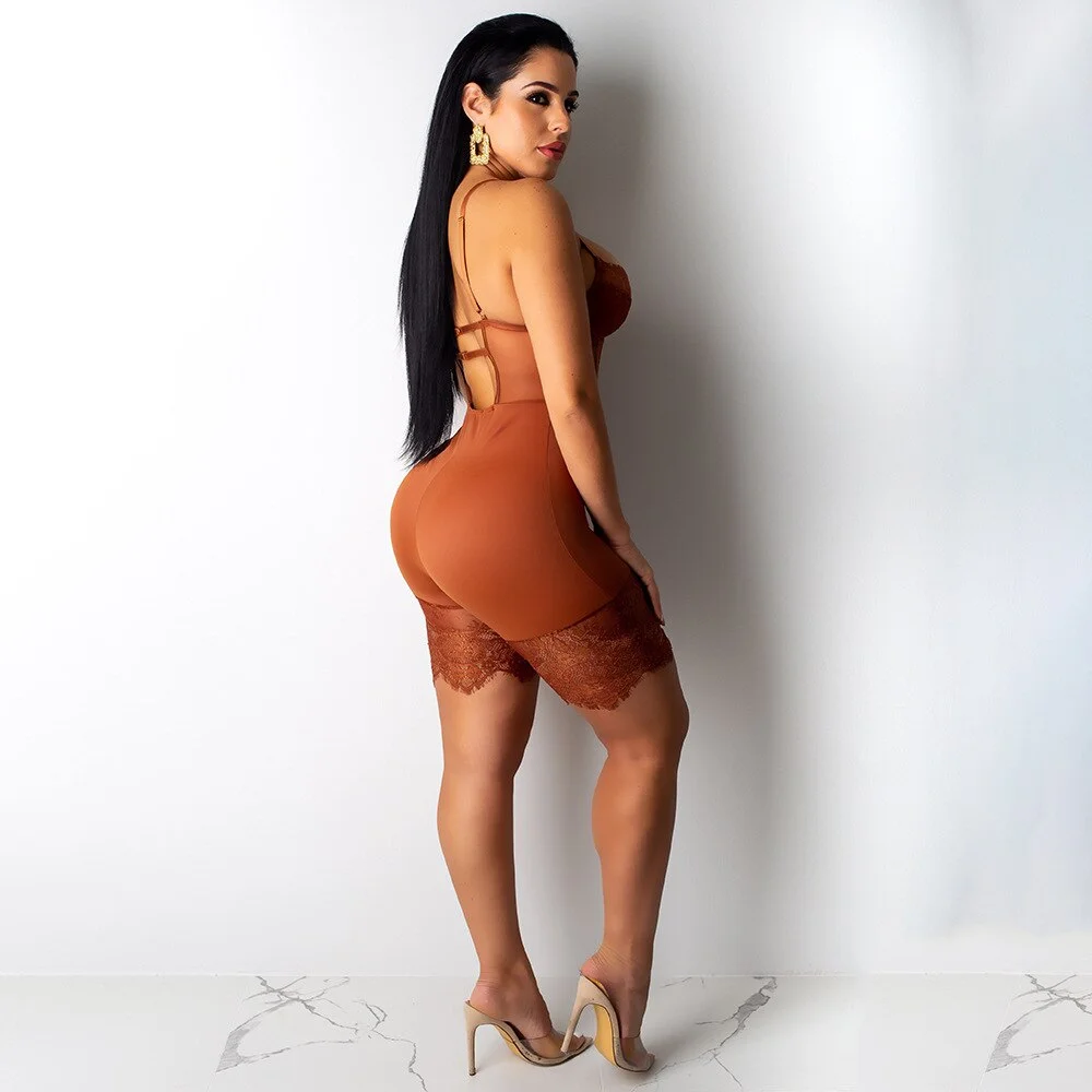 Cryptographic 2020 Fashion Hot Lace Playsuits Sexy Backless Party Club Short Romper Womens Jumpsuits Sleeveless Body Mujer 921-1