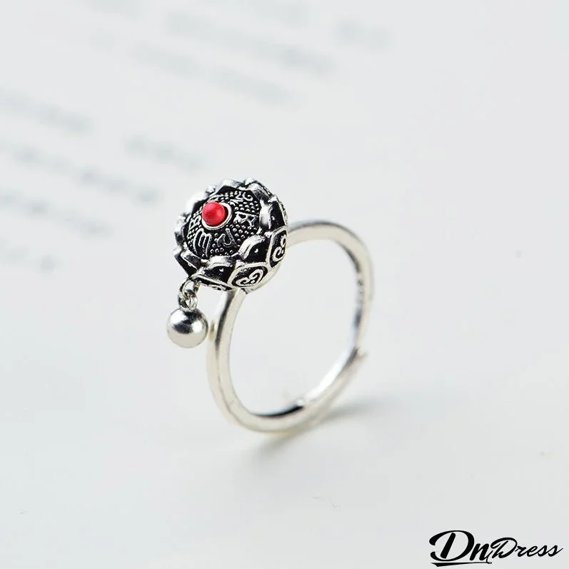 Lotus Six-character Mantra Scripture Rotating Ring Lucky Turn Ring National Style Enamel Colored Burning Blue Ring