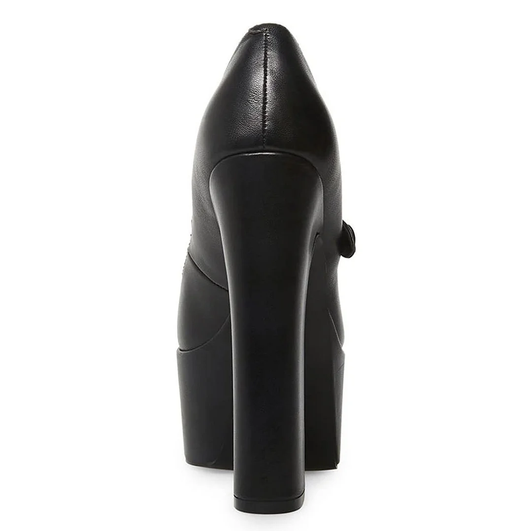 Classic Black Round Toe Chunky Heeled Mary Janes with Platform