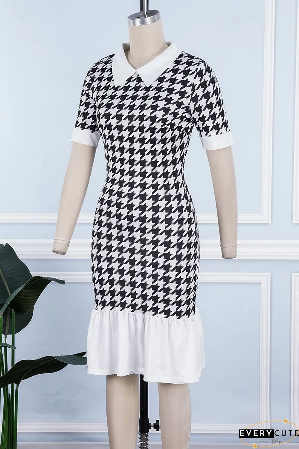 Multicolor Casual Print Patchwork Turndown Collar Short Sleeve Dress