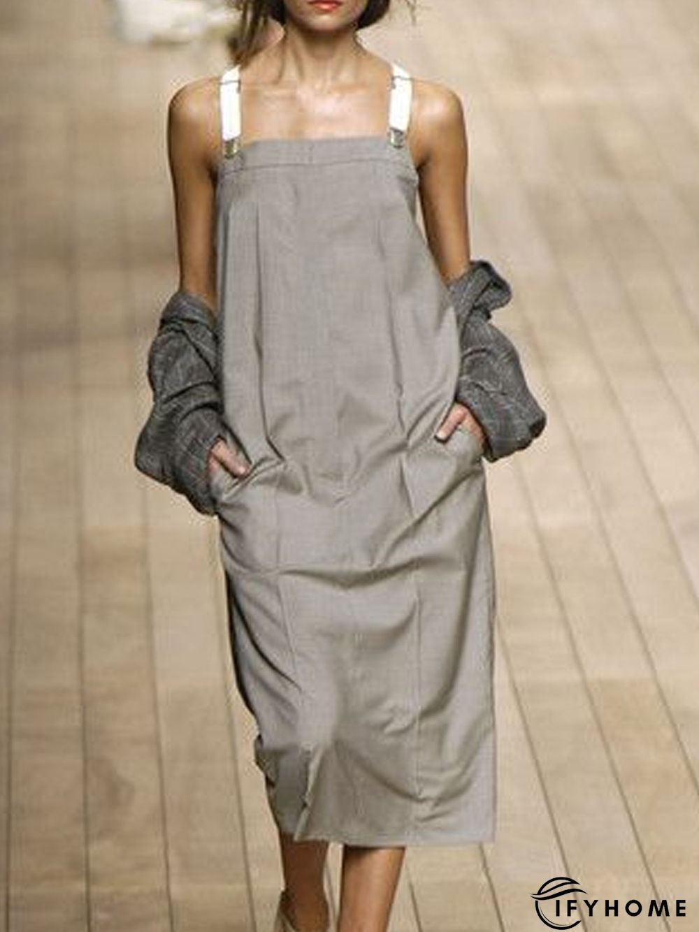 Sleeveless Cotton Casual Pockets Weaving Dress | IFYHOME