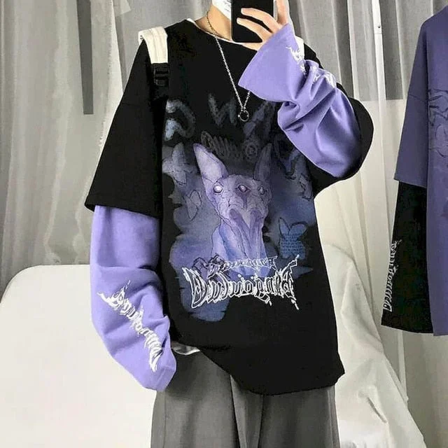 M-XXL Korean Fashion Oversize Long Sleeve Fake Two-piece Shirt SP17312