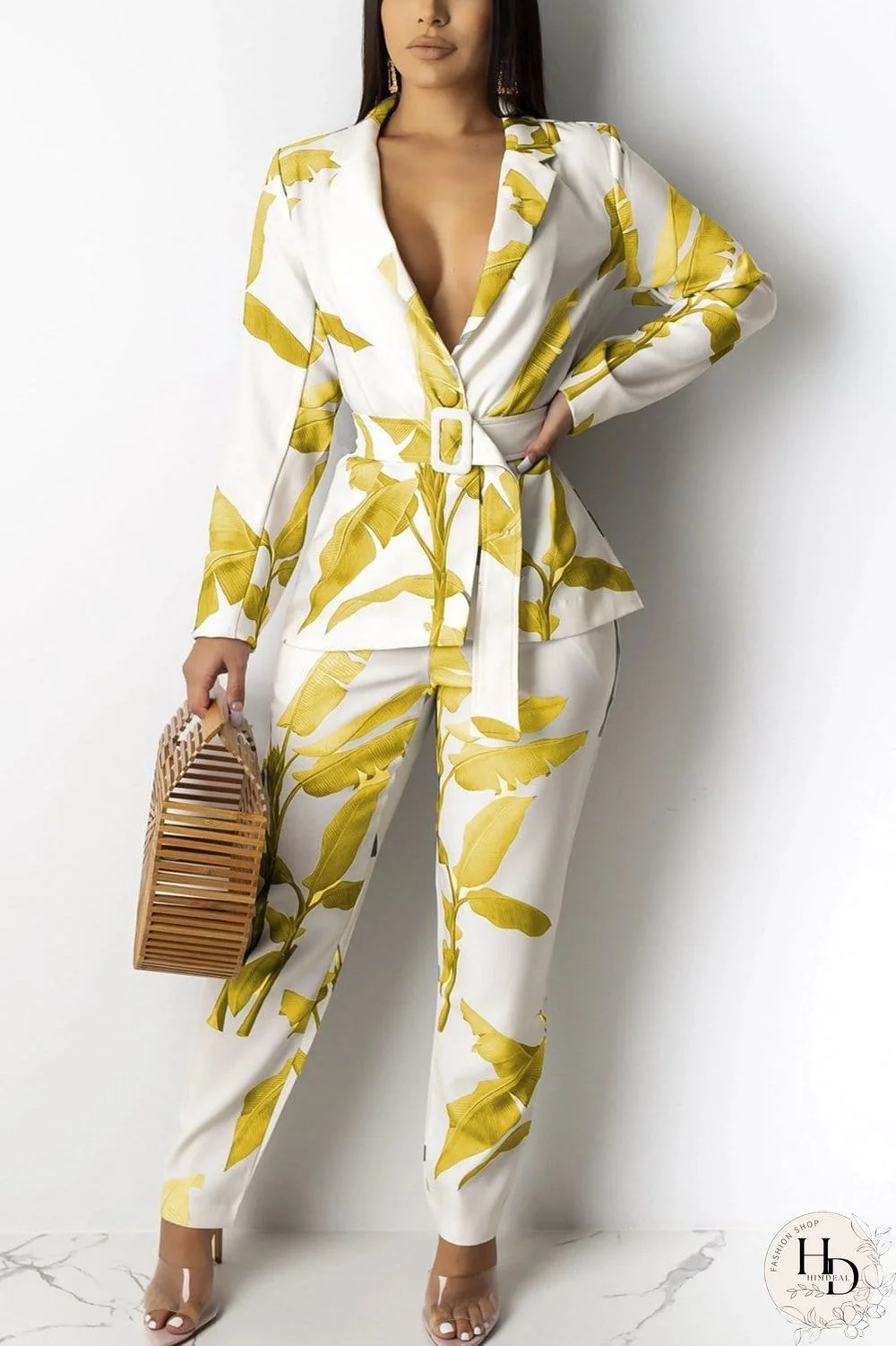 Casual Leaf Print Long-Sleeved Two-Pieces Set