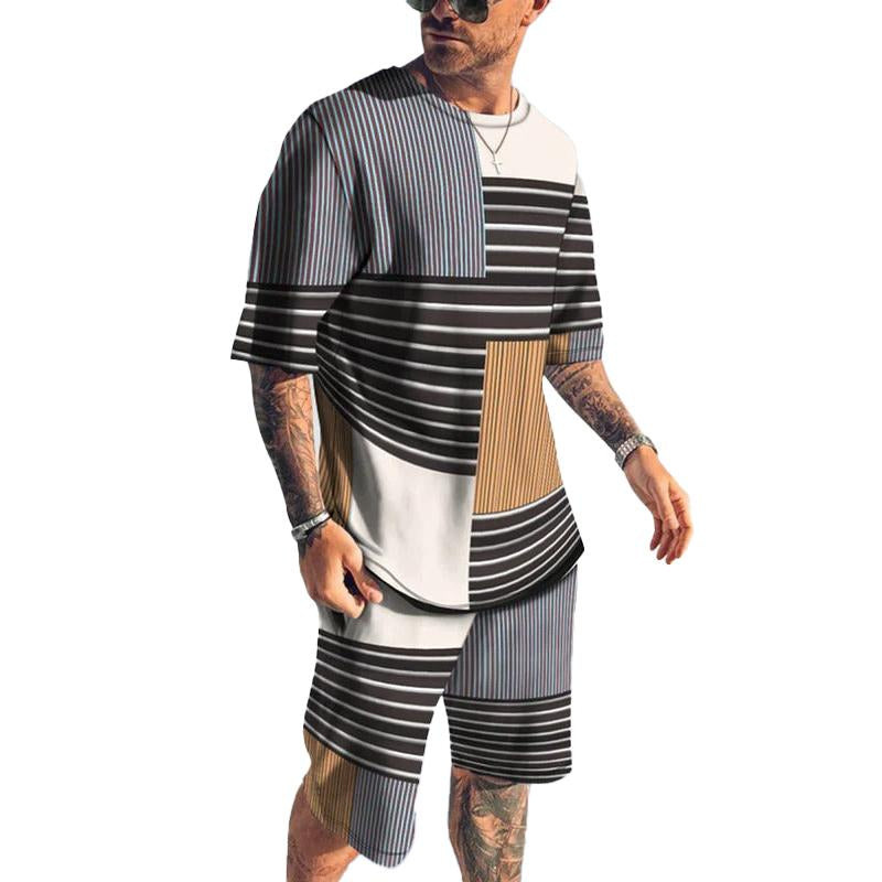 Men's Loose Printed Short Sleeve Sports Two Piece Set