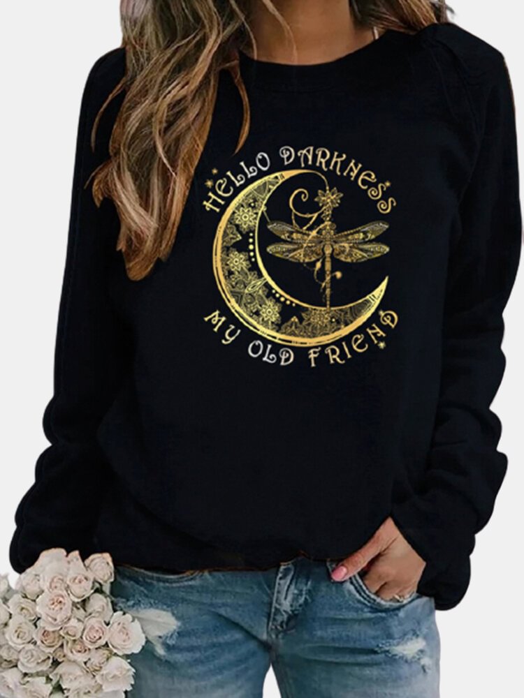 Moon Letter Printed Casual Long Sleeve T Shirt For Women P1774281