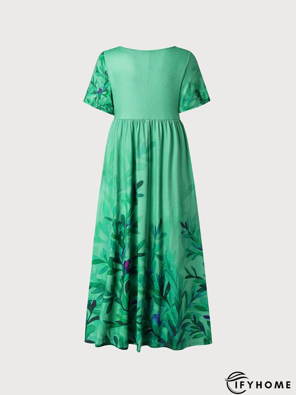 Gradient branches and leaves half open button pocket a hem long dress | IFYHOME