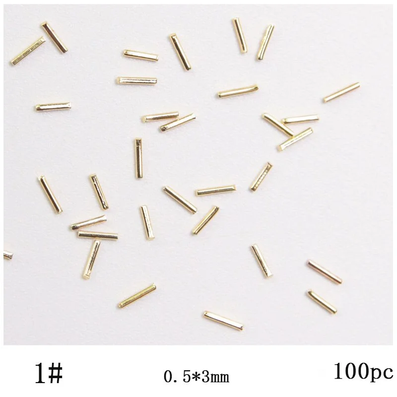 100 Pcs/Lot Gold Bar Metal Rivet Japanese 15 Rivet Metal Alloy 3D DIY Nail Adornment Nail Ornaments