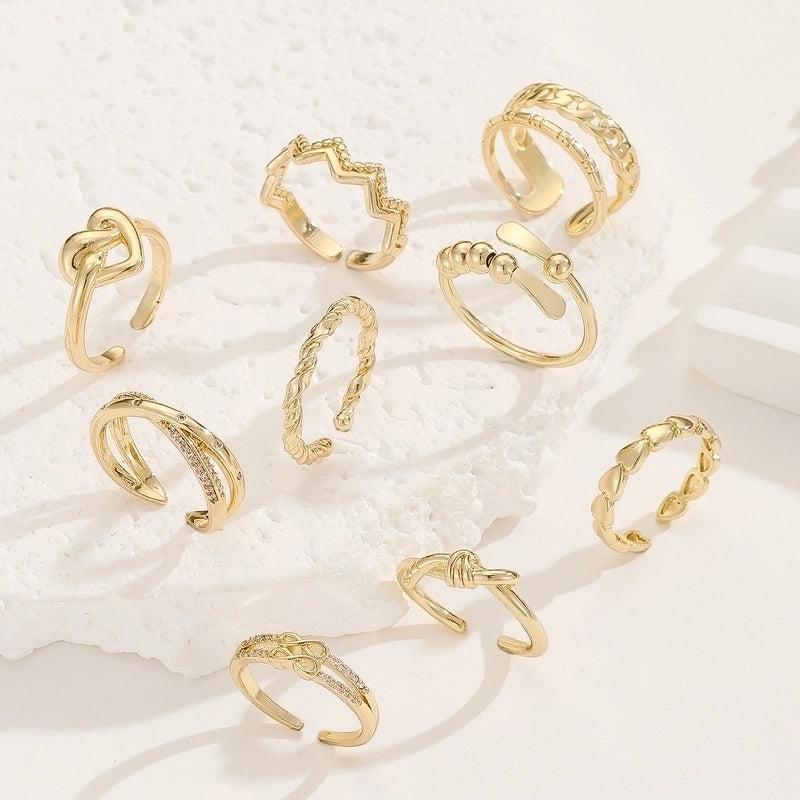Minimalist Hand Infinity Heart Shape Copper Gold Plated Zircon Rings In Bulk