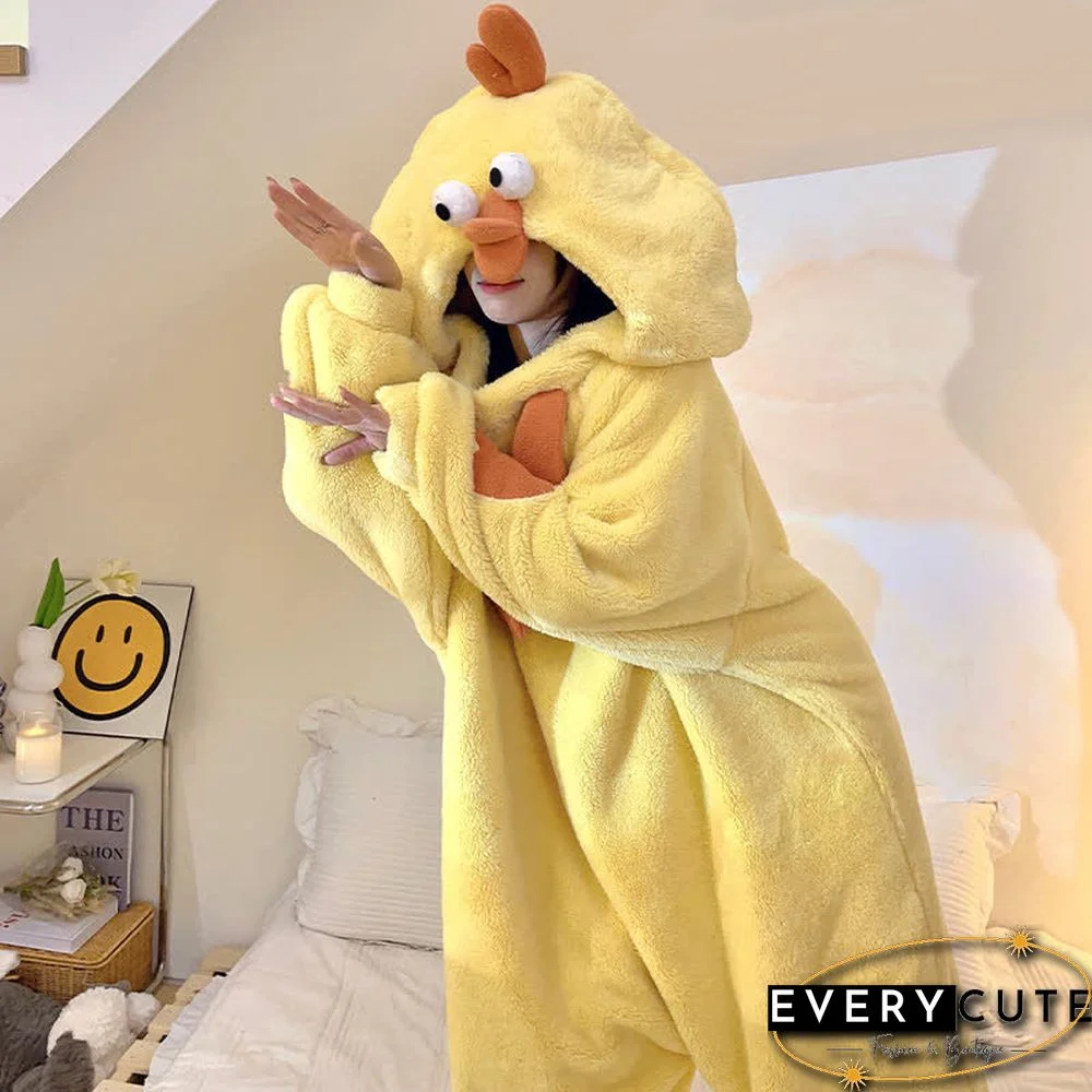 Funny Cartoon Chick Plush Hooded Jumpsuit Pajamas