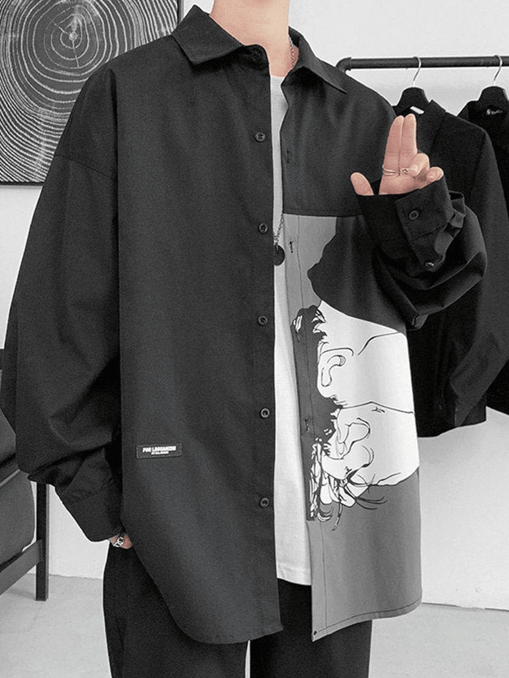 Men's Anime Graphic Long Sleeve Buttoned Shirt