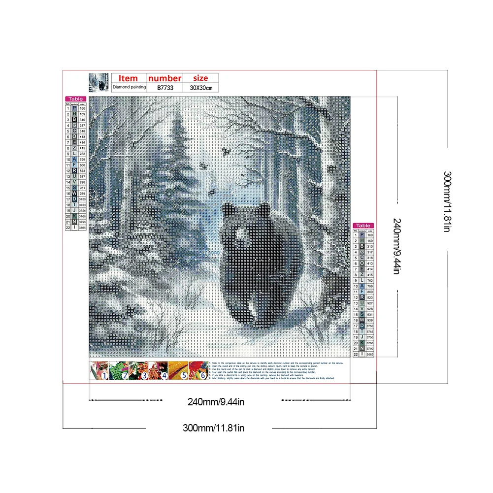 Diamond Painting - Full Round Drill - Winter Black Bear(Canvas|30*30cm)