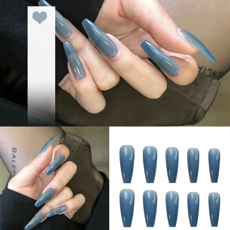 24PCS/box artificial nails with glue Milky white pink Gradients long Ballet Nail stick fake nail tips full cover acrylic-Nail Inspo