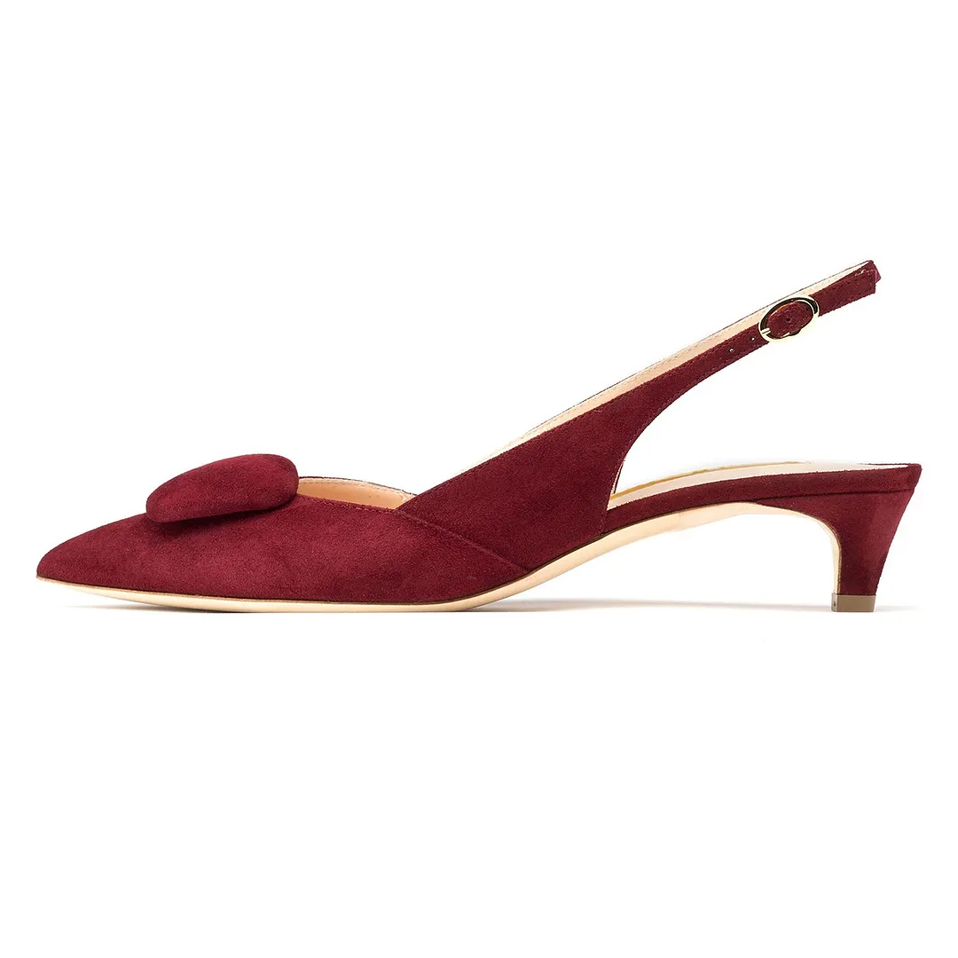 Burgundy Vegan Suede Kitten Heel Elegant Slingback Pumps Shoes