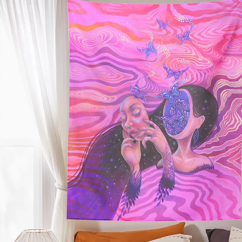 Psychedelic Pink Tapestry Wall Hanging Boho Decor Wall Cloth Tapestries INS Hippie Psychedelic Butterfly Tapestry Wall Carpet