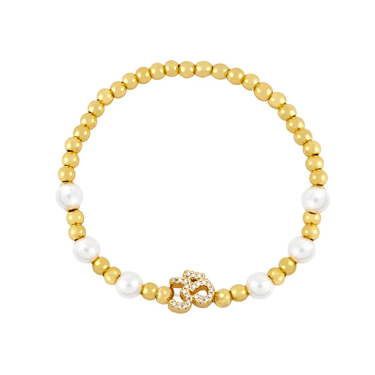 Olivenorma Brass Pearl Beaded Om Symbol Bracelet