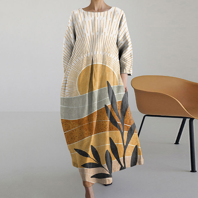 Sun Desert Botanical Art Print Midi Dress artswardrobe