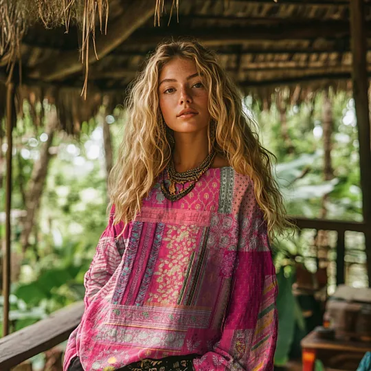 Vintage Bohemian Floral Print Cotton and Linen Loose Top