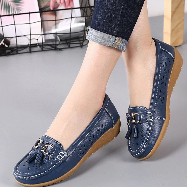 2024 Women's Hollow Soft Leather Breathable Moccasins Sandals  Stunahome.com