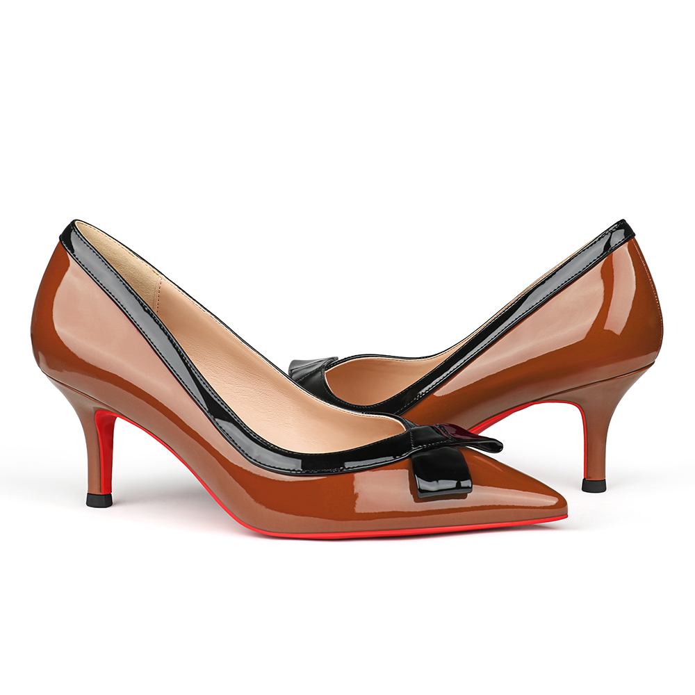 60mm Pointed Toe Bowknot Red Bottom Kitten Heels Daily Pumps for Women-MERUMOTE