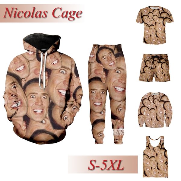 Hot Famous Actor Nicolas Cage Hoodie Sweatshirt 3D Print Unisex Funny Space Stare At You Long Sleeve Outerwear Tops suit T-shirt shorts - BlackFridayBuys