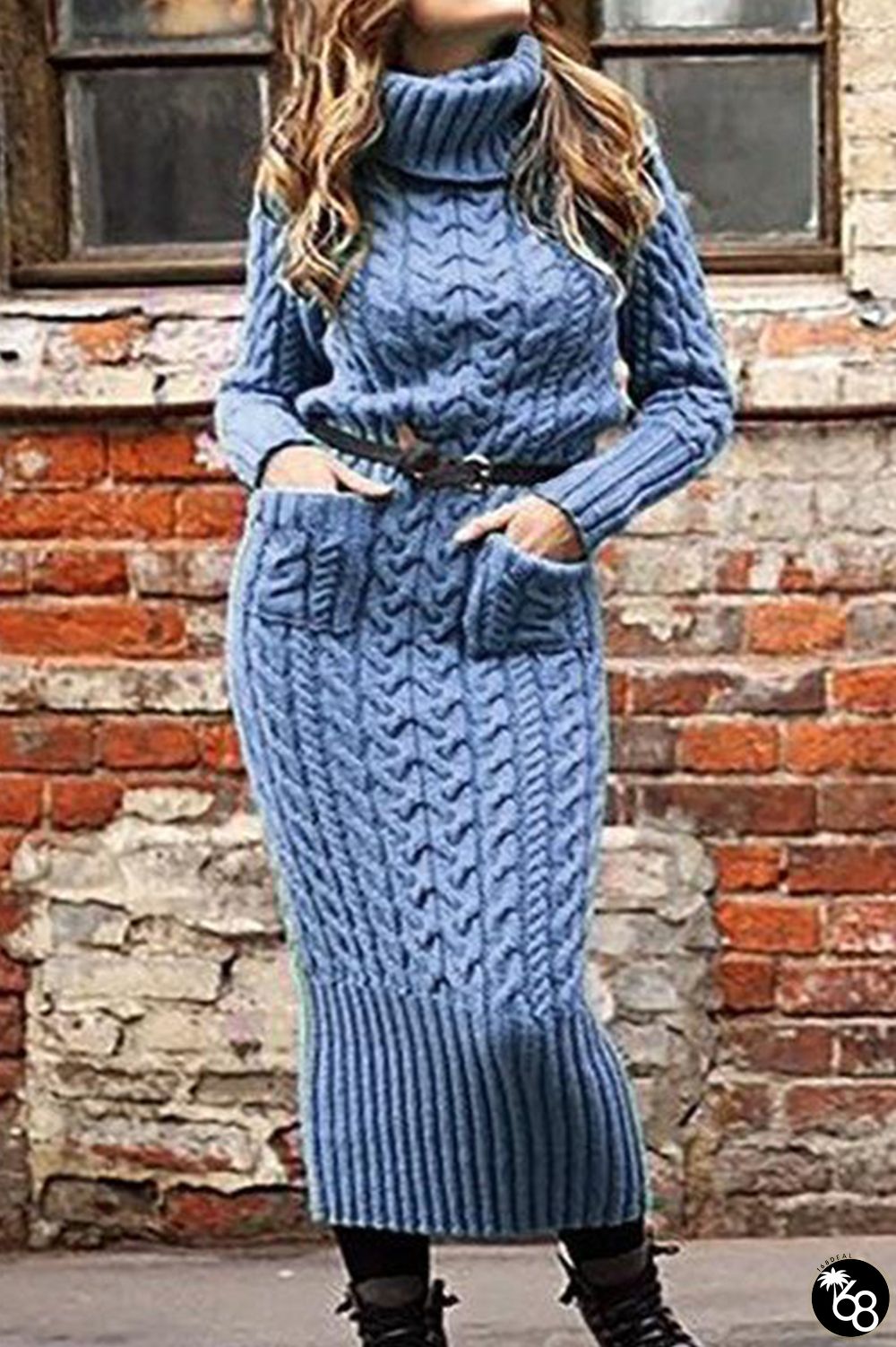 Work Striped Without Belt Solid Color Turtleneck Sheath Dresses | 168DEAL